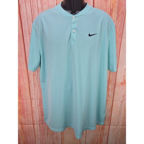 Nike Mens Dri-Fit Polo Shirt Turquoise XL Baseball Collar 100% Polyester - Picture 1 of 8